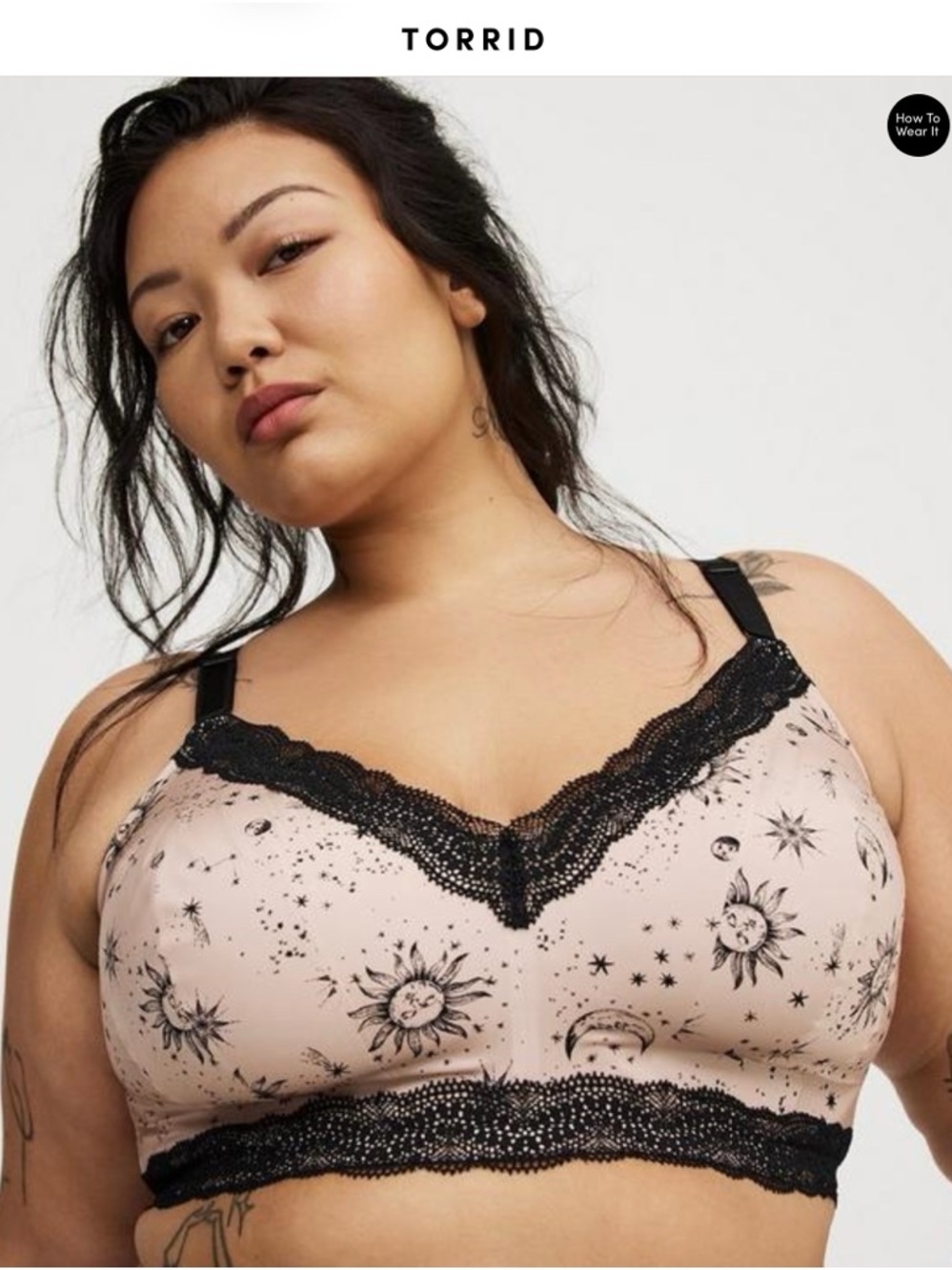 TORRID Dream Wire-Free Bra Pink Celestial Black Lace Trim 40DDD Lightly-Lined